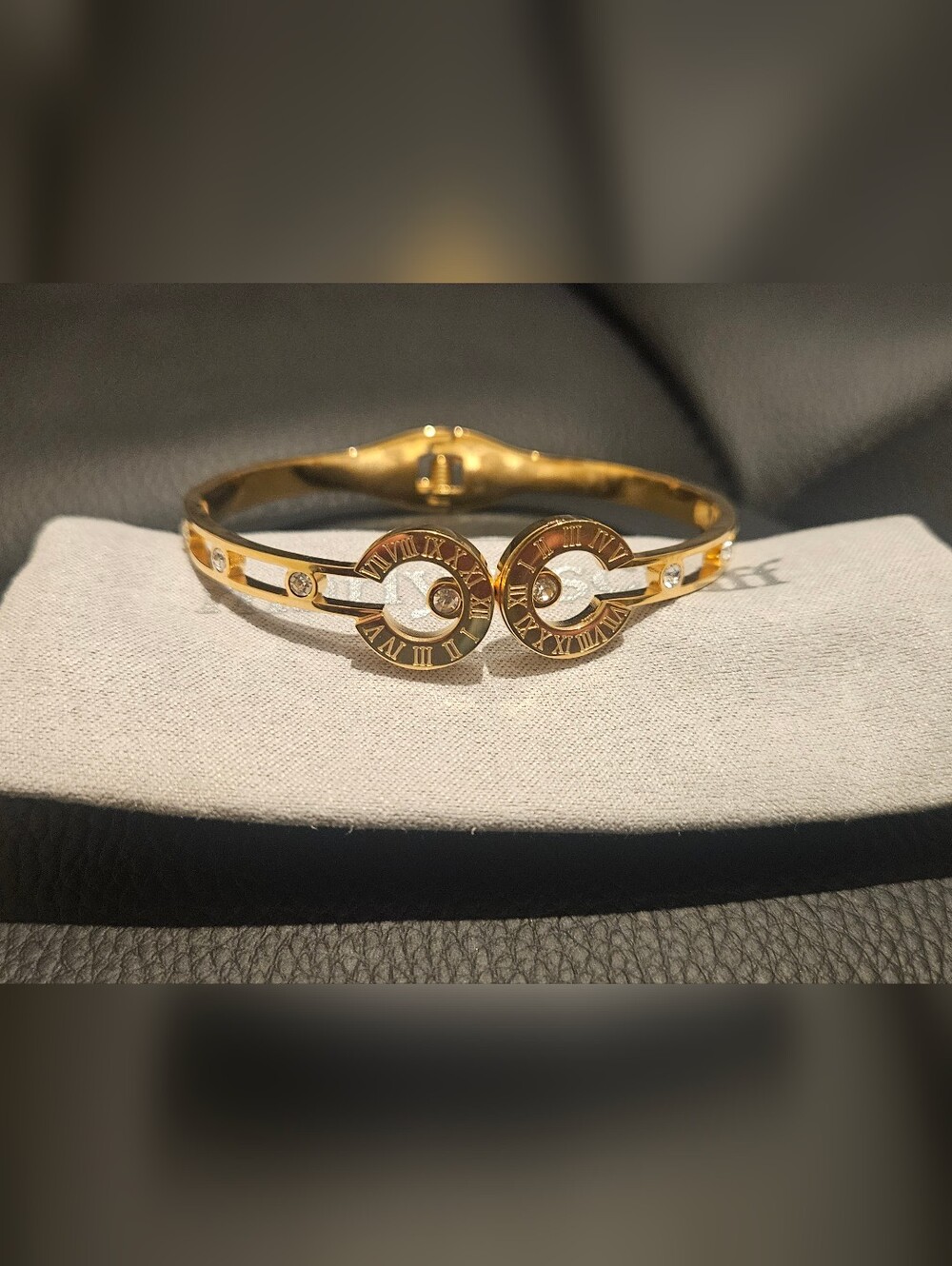 Marlyn Schiff Gold-Tone Roman Numeral Double-Circle Bracelet with Clear Accents